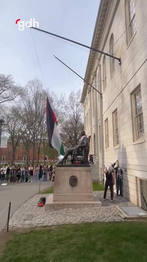 Harvard öğrencileri, Gazze ile dayanışma için Filistin bayrağı açtı