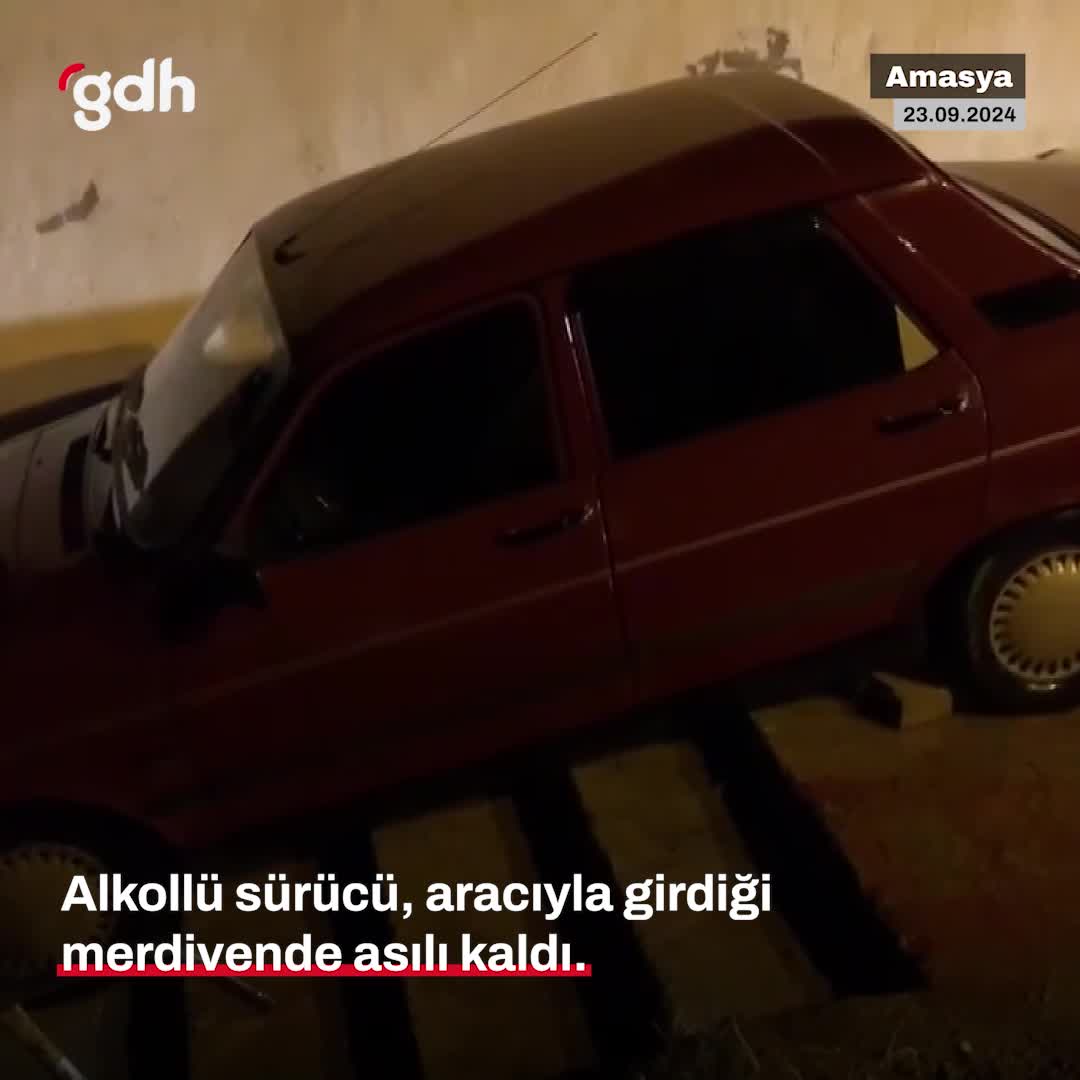 Amasya’da alkollü sürücü merdivenlerde mahsur kaldı