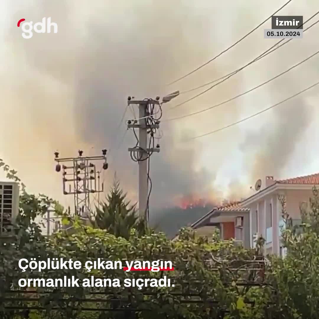 Foça'daki çöplük yangını ormanlık alana sıçradı