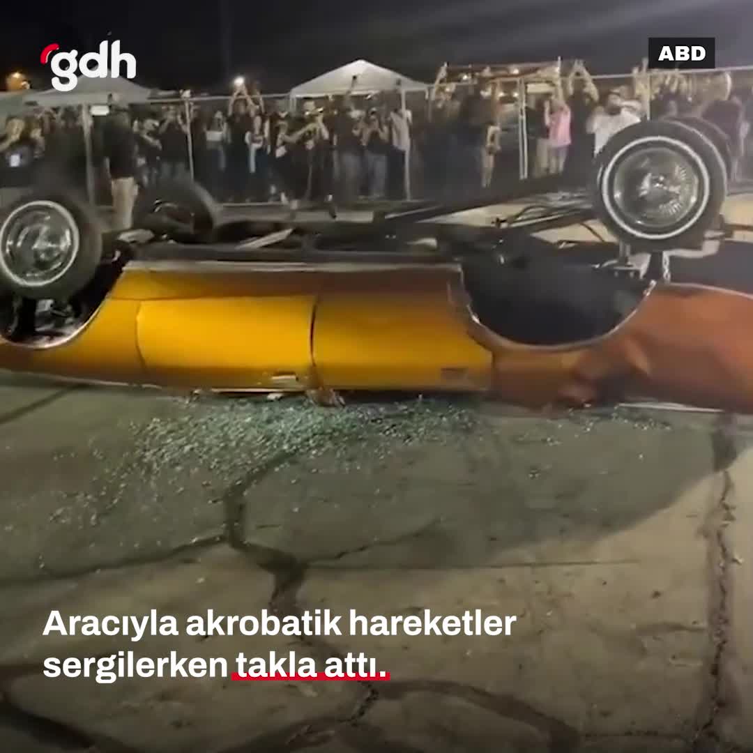 Zıplayan aracıyla akrobatik hareketler yapan adam takla attı