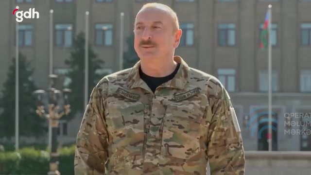 Aliyev, teröristlerin işgalden kurtardığı Hankendi'de konuştu