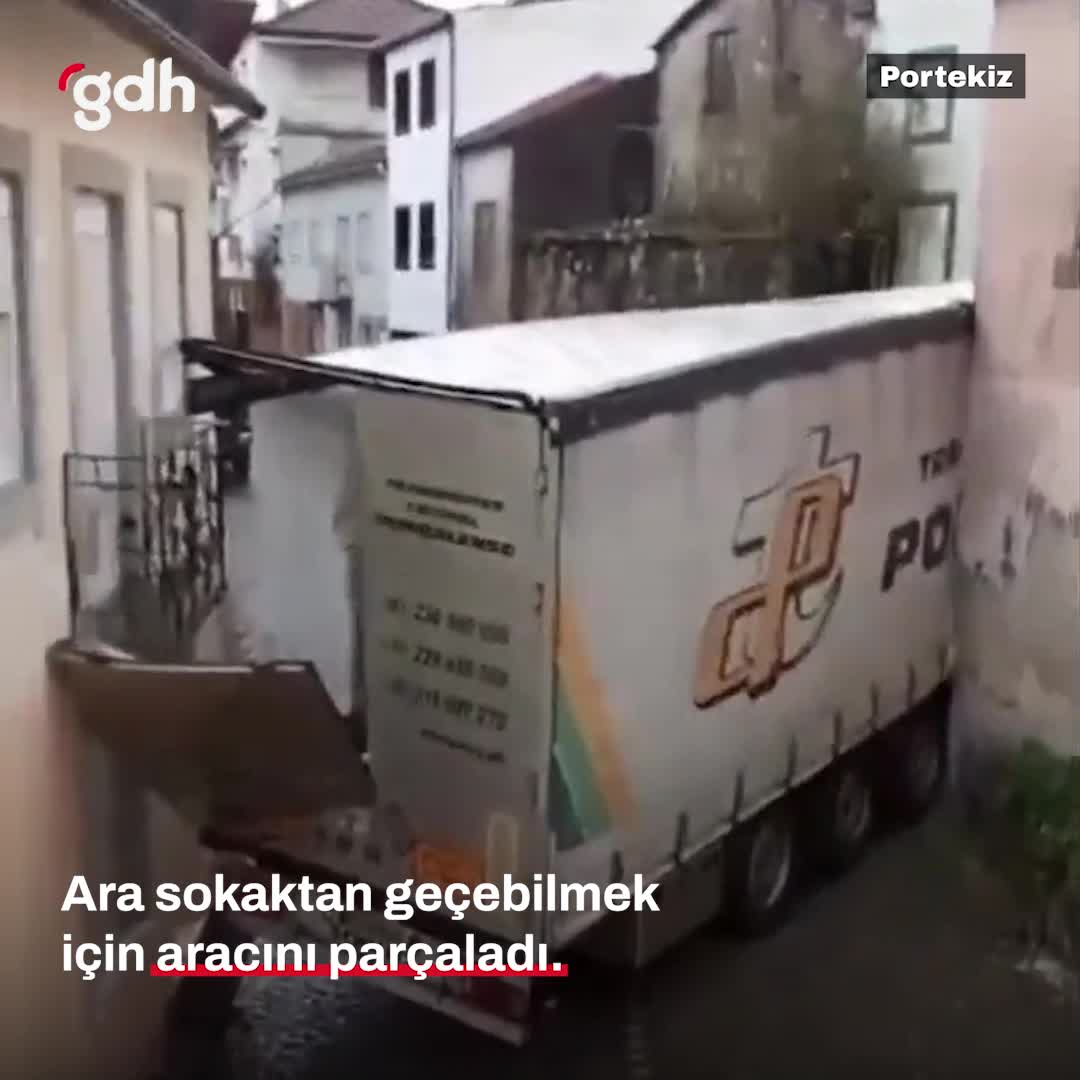 Portekiz'de tır şoförünün şanssız anları görüntülendi