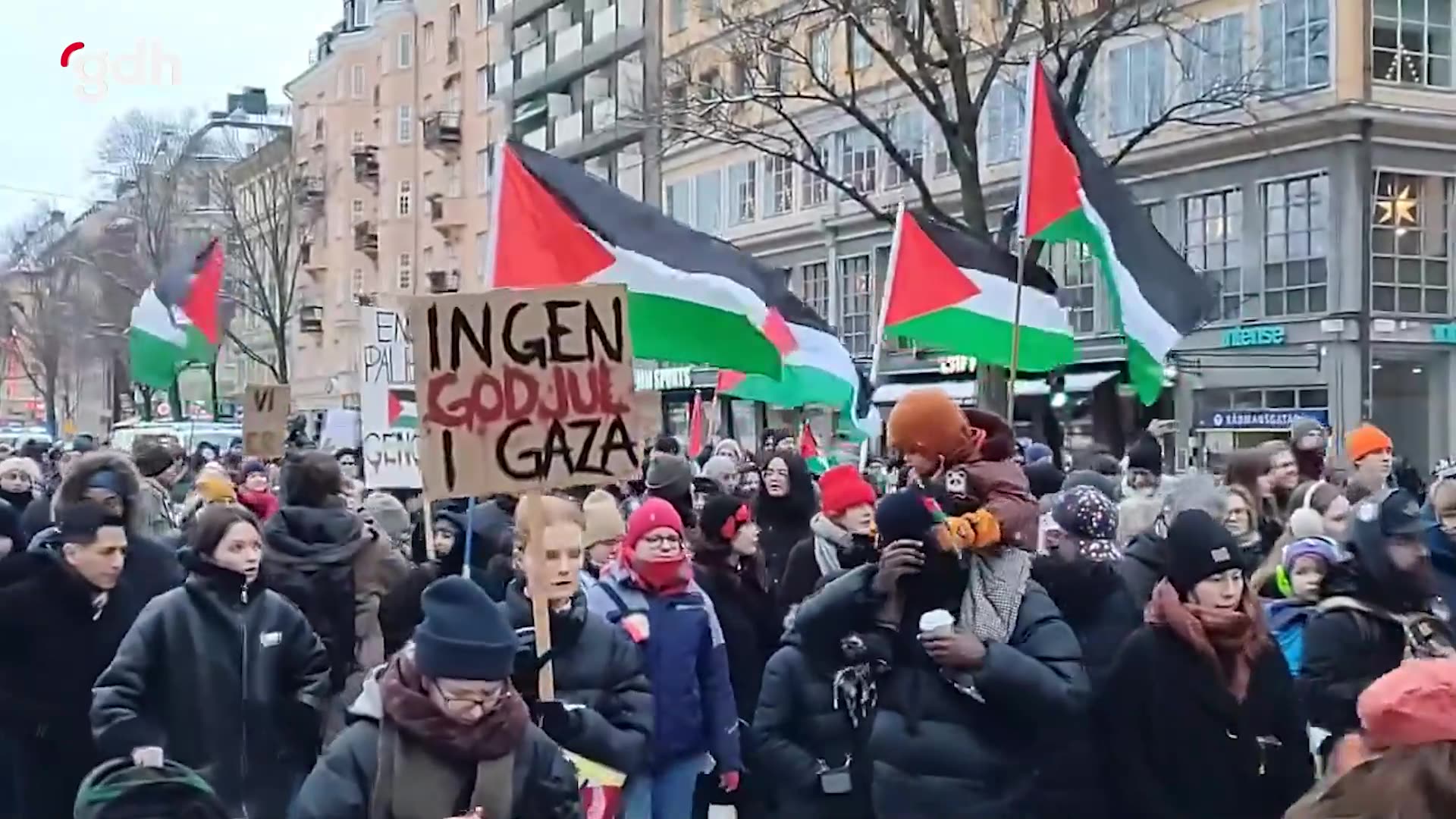 Stockholm'de "Soykırımı durdurun" diyerek Filistin'e destek gösterisi