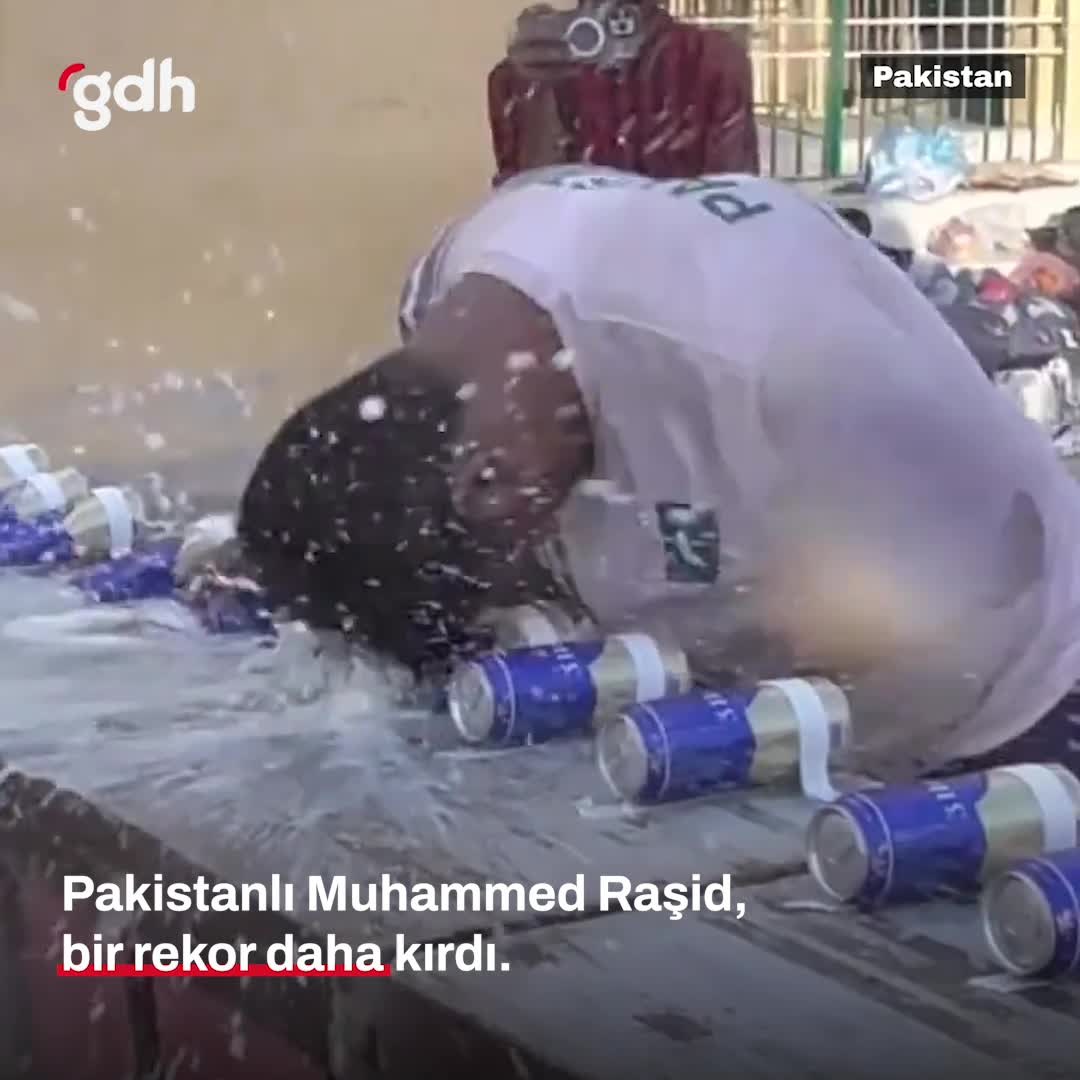 Muhammed Raşid, 30 saniyede en fazla içecek kutusu ezerken rekor kırdı
