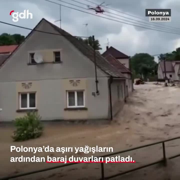 Polonya'da aşırı yağışla patlayan baraj havadan görüntülendi