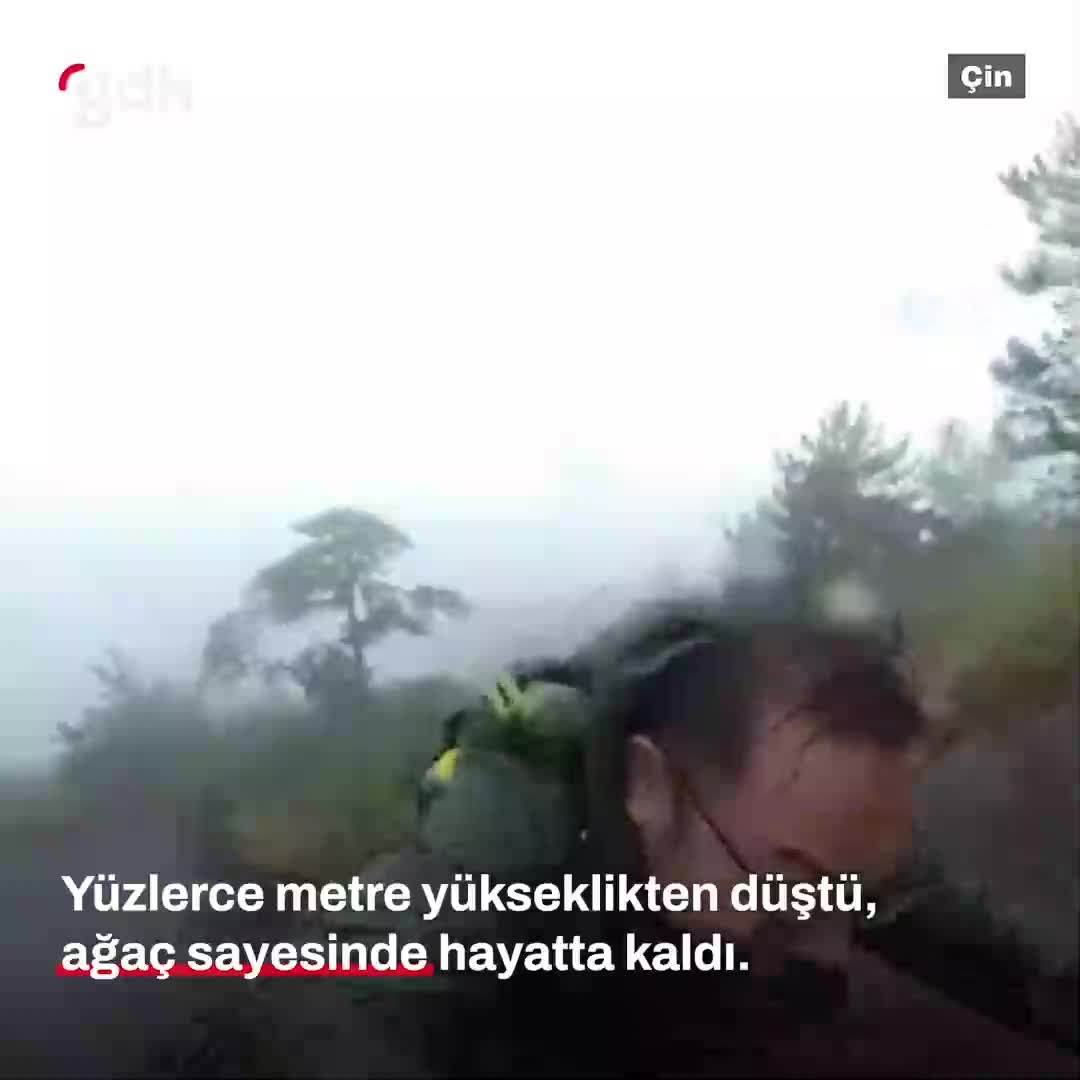 Çin'de uçurumdan düşen adam ağaca takılarak kurtuldu