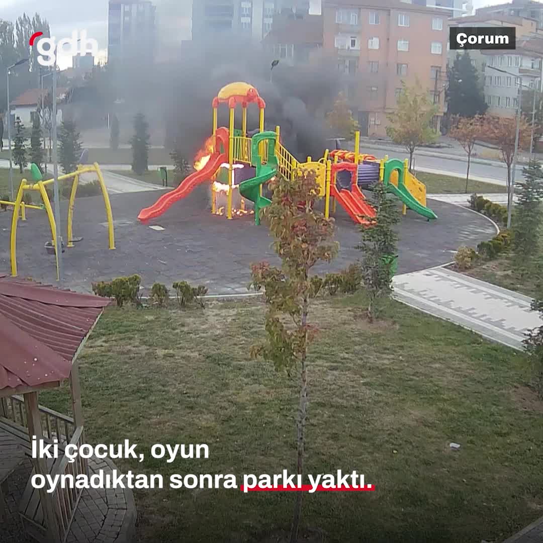 Çorum’da iki çocuk, oyun oynadıktan sonra parkı yaktı