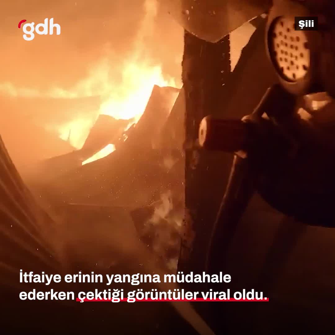 Şili'de itfaiyeci, yangında personelin zorlu mücadelesini belgeledi