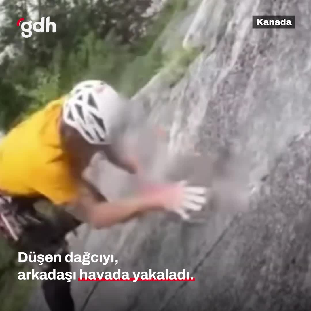 Kanada'da dağcının halatı koptu, arkadaşı havada yakaladı
