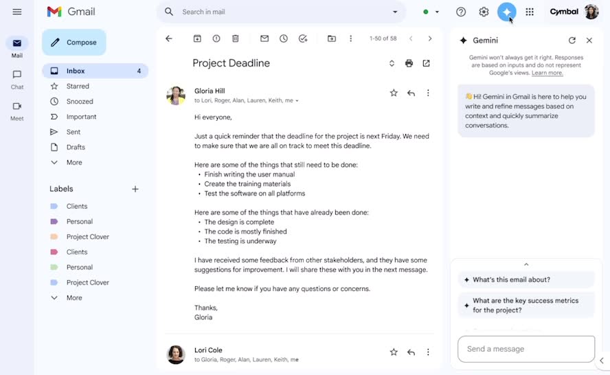 Gemini, yakında Gmail üzerinden e-postaları özetleyebilecek