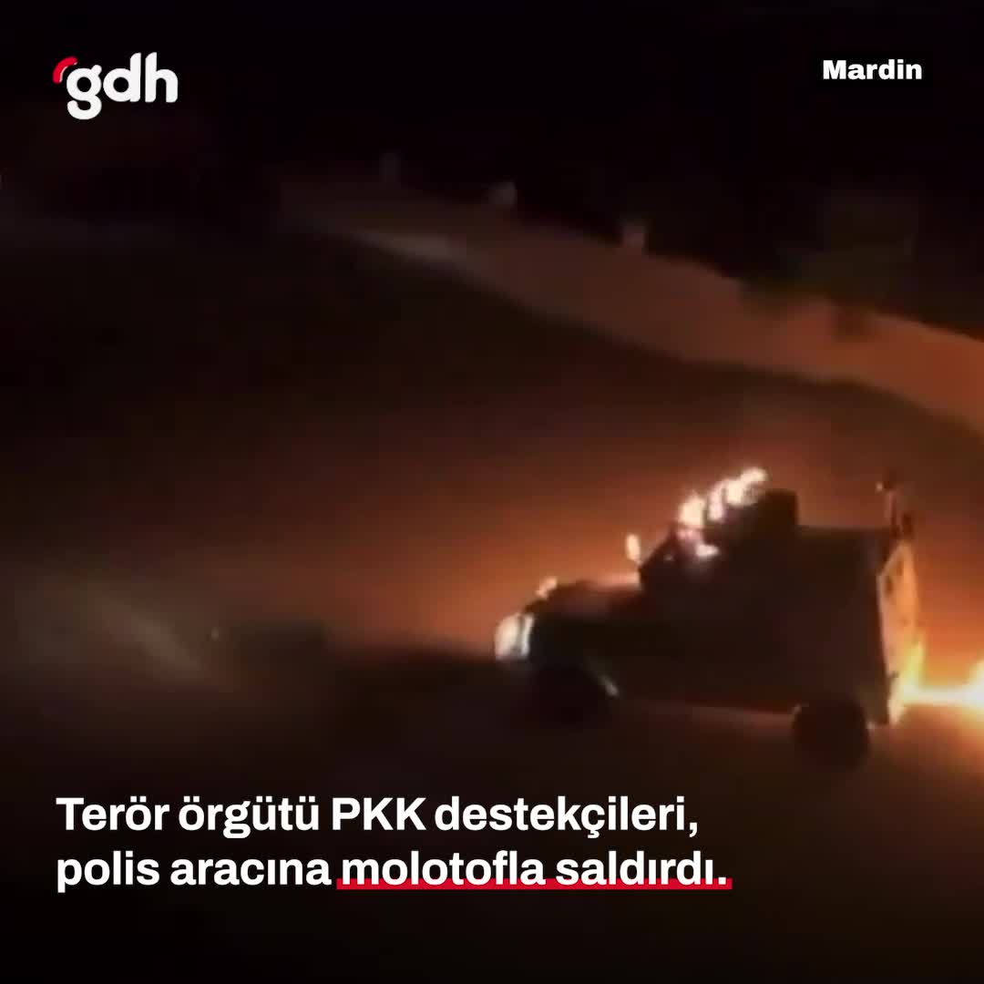 Kızıltepe'de PKK destekçileri polis aracına molotofla saldırdı