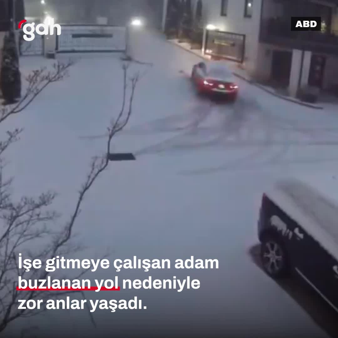 Erken saatlerde işe giden adam, buzlu yolda zor anlar yaşadı