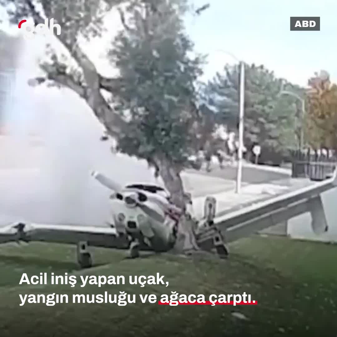 ABD'de acil iniş yapan uçak yangın musluğu ve ağaca çarptı